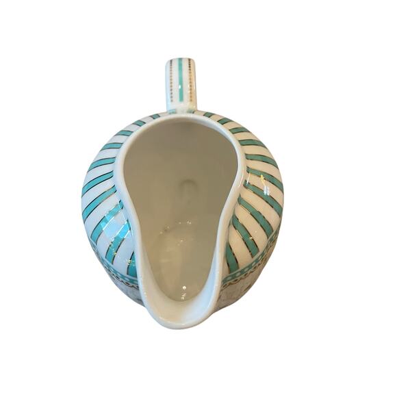 Grace Teaware Fine Porcelain Aqua Creamer Gray Dots Stripes New - Picture 9 of 12